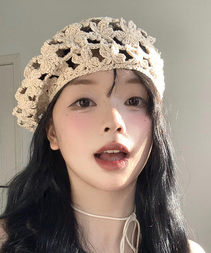 Stylish Beige Hollow Out Knit Beret Hat
