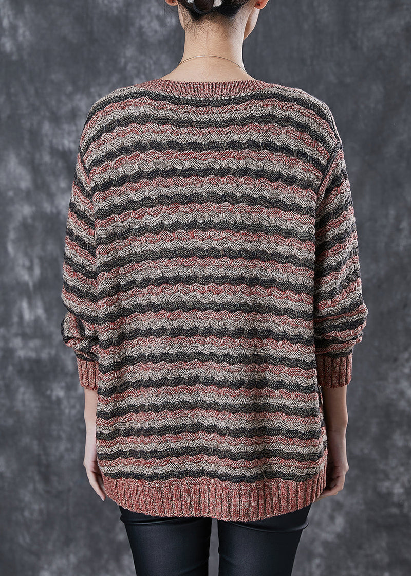 Khaki Striped Thick Knit Cardigans Spring