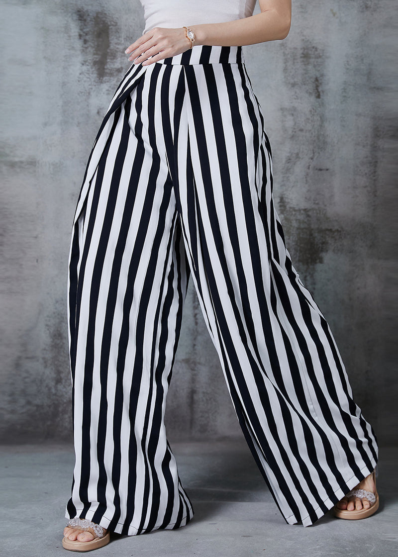 Black Striped Chiffon Wide Leg Pants Fall