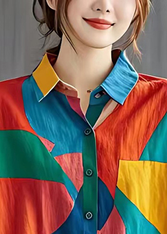 Colorblock Oversized Patchwork Linen Tops Summer