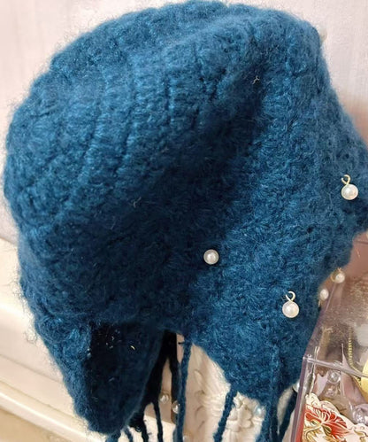 Blue Tassel Nail Bead Knit Bonnie Hat