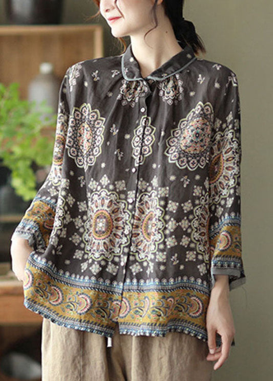 Simple Chocolate Patchwork Print Fall Long Sleeve Top