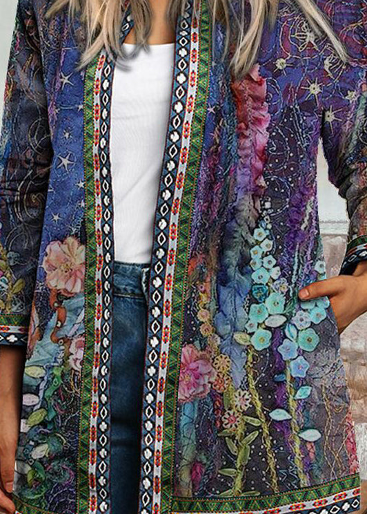 O-neck Print Pockets Woolen Cardigans Fall
