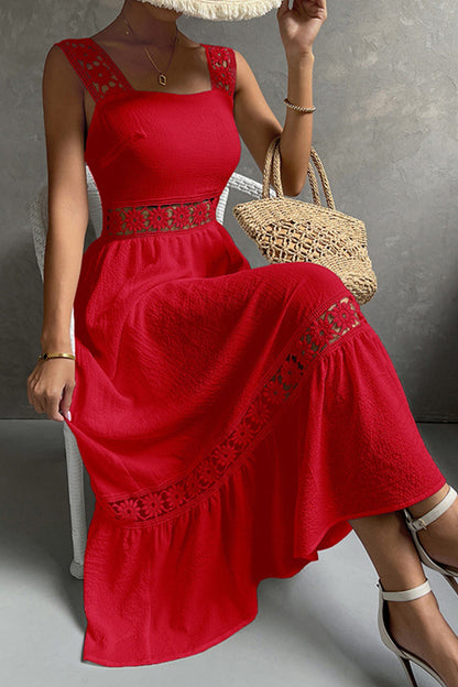 Jacquard Hollow Out Tiered Midi Dress