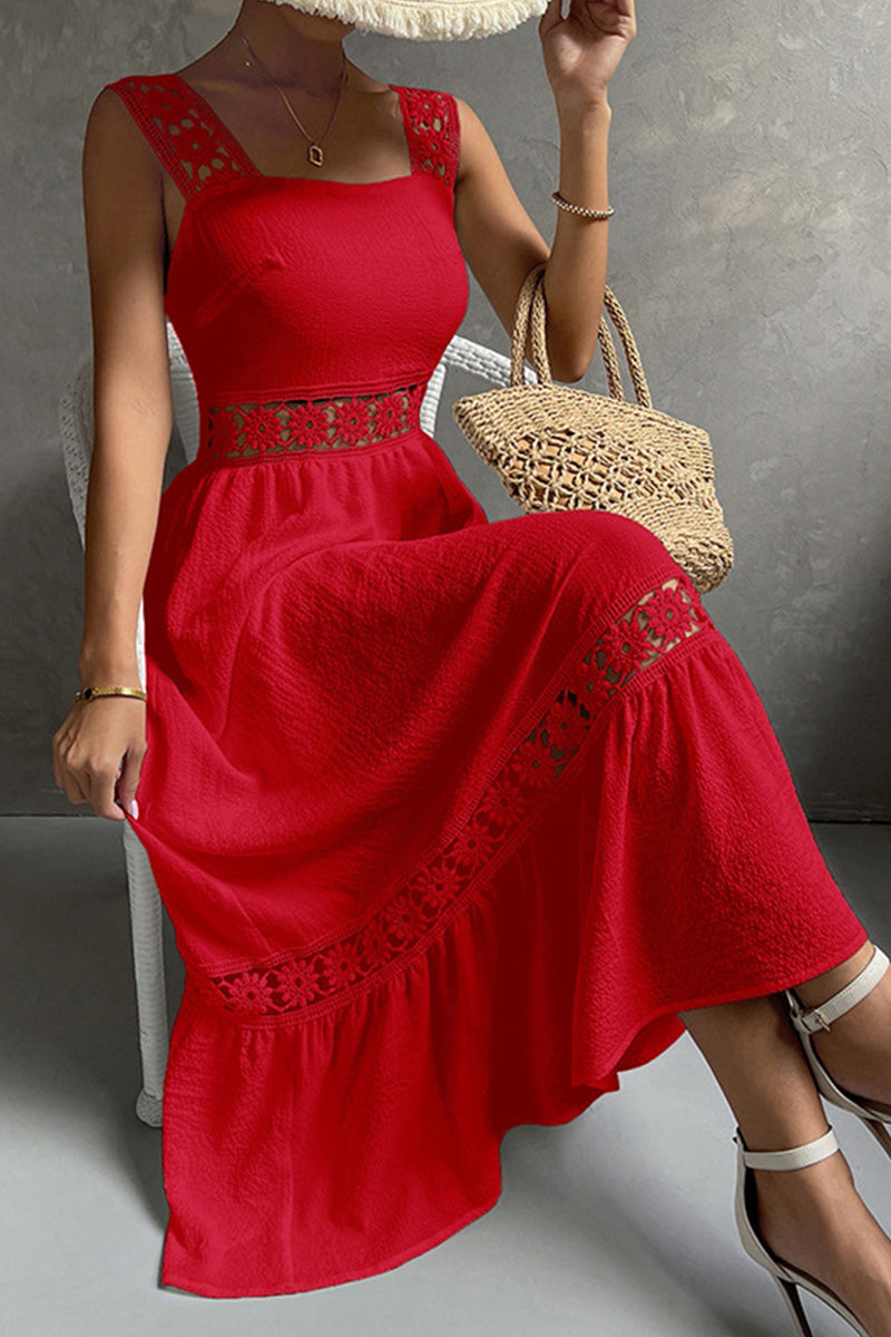 Jacquard Hollow Out Tiered Midi Dress