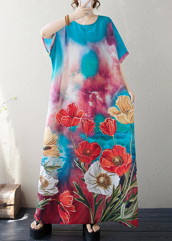 Handmade Red Oversized Cotton Maxi Dresses Summer