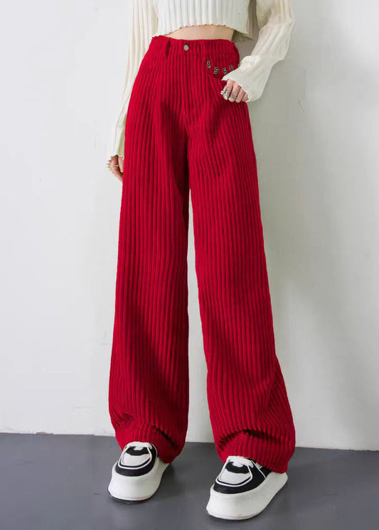 Red Letter Thick Velvet Straight Pants Spring