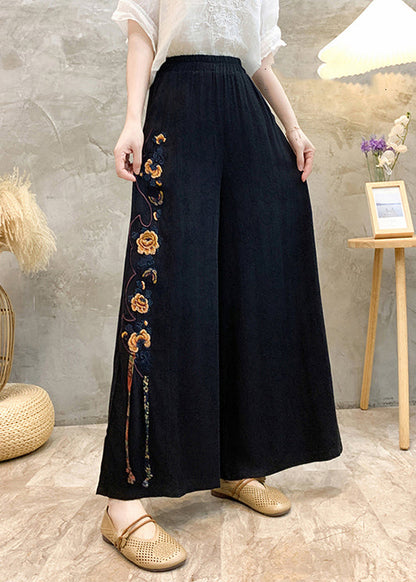 Style High Waisted Embroidered Wide Leg Pants Summer