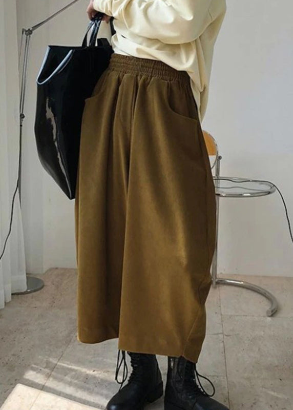 Caramel Elastic Waist Pockets Harem Pants Spring