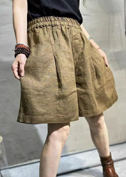 Coffee Pockets Patchwork Linen Hot Pants Summer