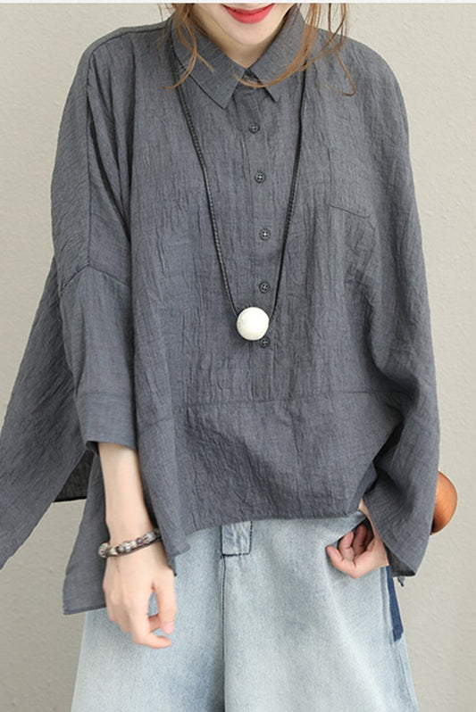 Loose Cotton Shirt Blouse for Autumn