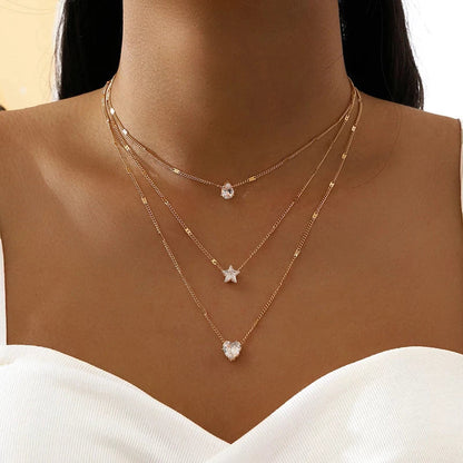 Three Pendant Necklace With Gold Zirconia