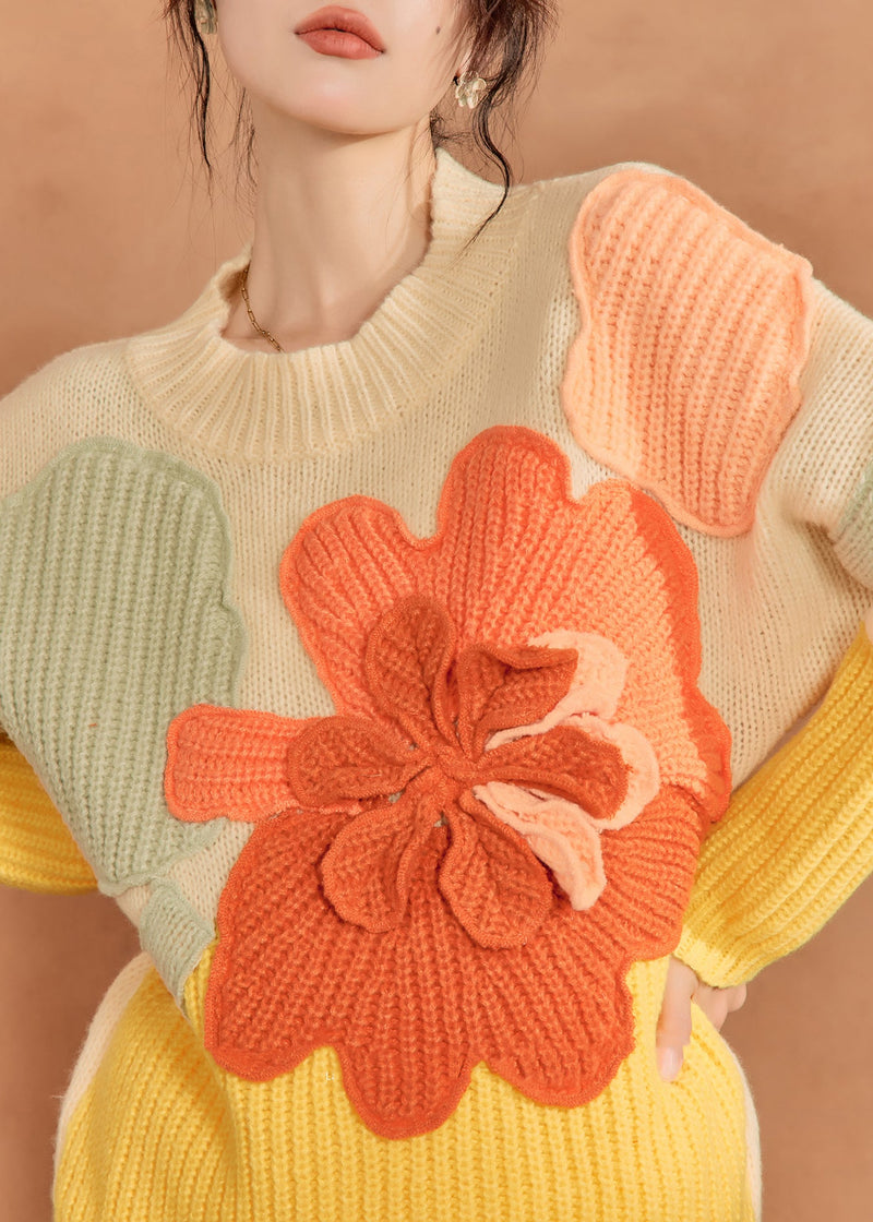 French Multicolor O-neck Knit Sweaters Winter