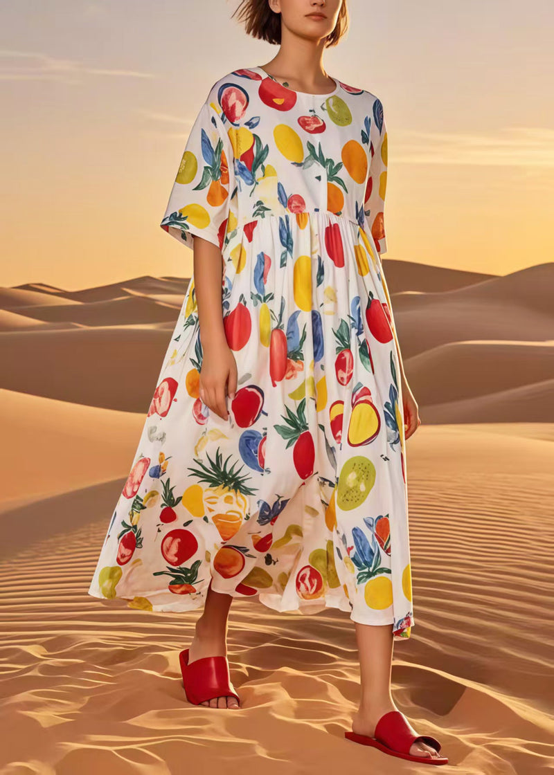 Multicolour Fruit Print Cotton Loose Dress Summer