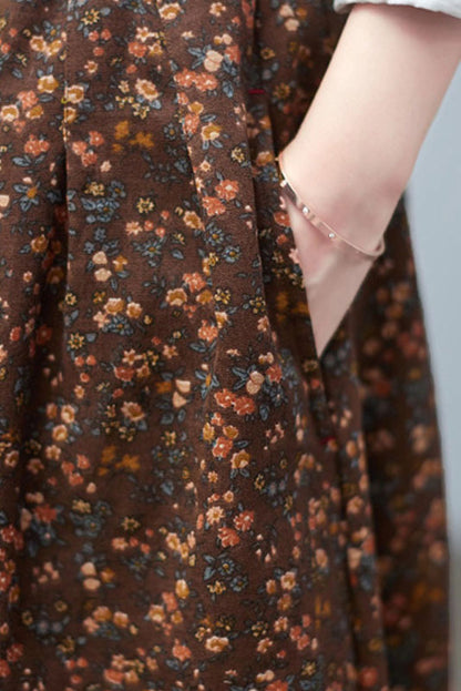Spring Cotton Linen Print Skirt High Waist A-line Skirt