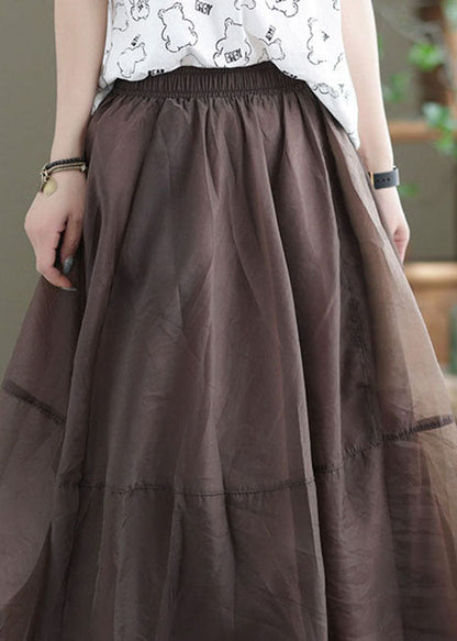 Chocolate Patchwork Tulle a Line Skirts High Waist Exra Large Hem Summer