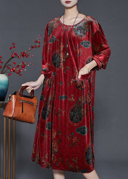 Mulberry Oversized Print Silk Velvet Dress Fall