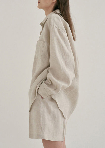 Linen Shirts and Shorts Two Pieces Set Summer