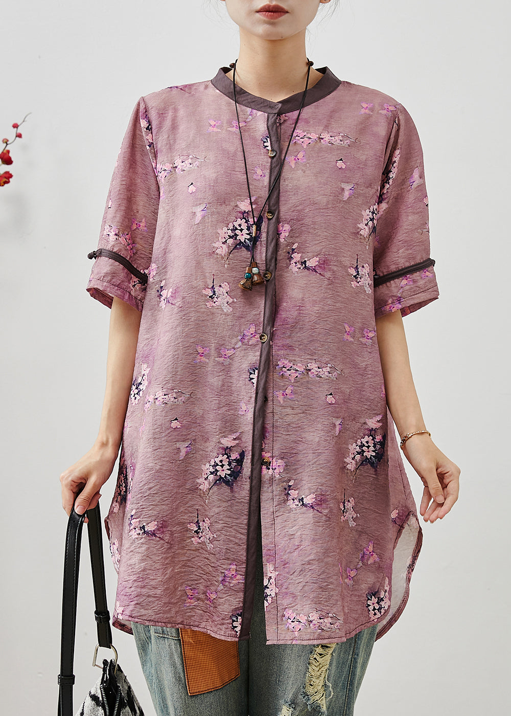 Purple Linen Long Shirt Summer
