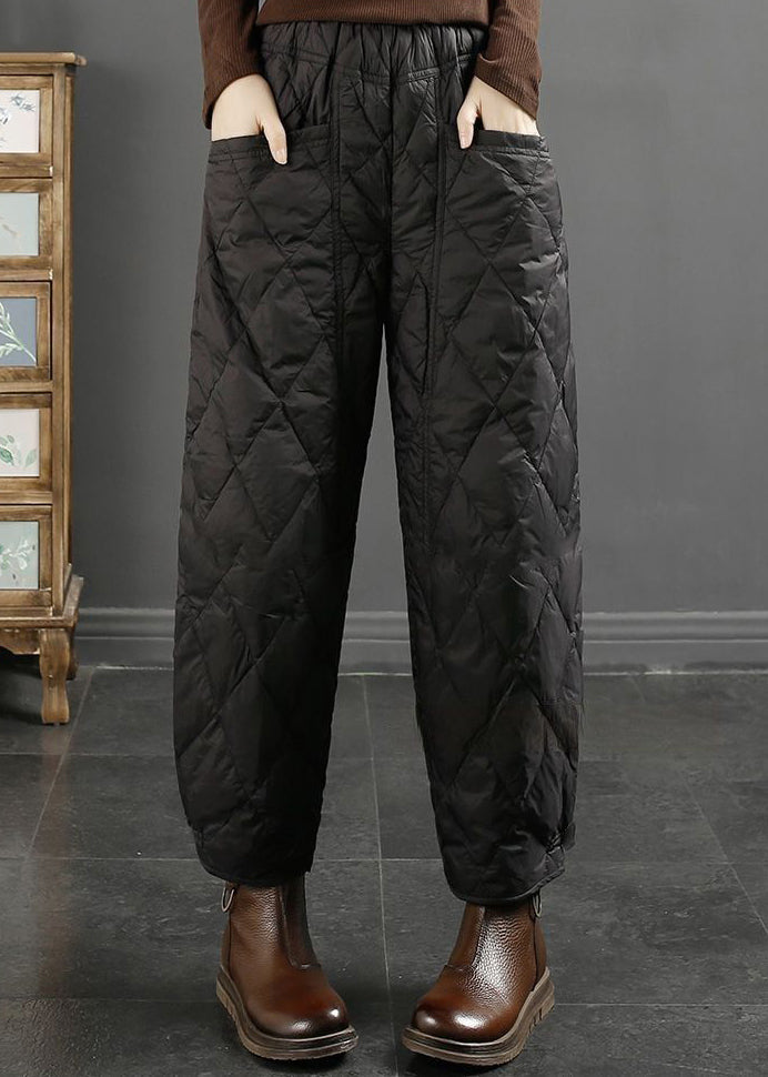French Black Oversized High Waist Fine Cotton Filled Harem Pants
