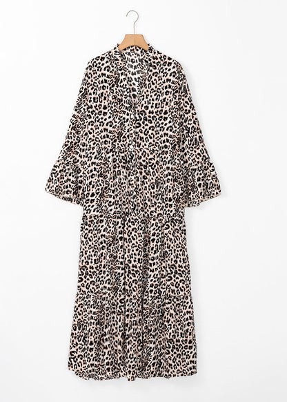Leopard V Neck Patchwork Maxi Dress Fall