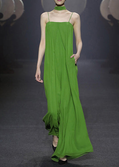 New Green Zippered Pockets Chiffon Spaghetti Strap Jumpsuit Sleeveless