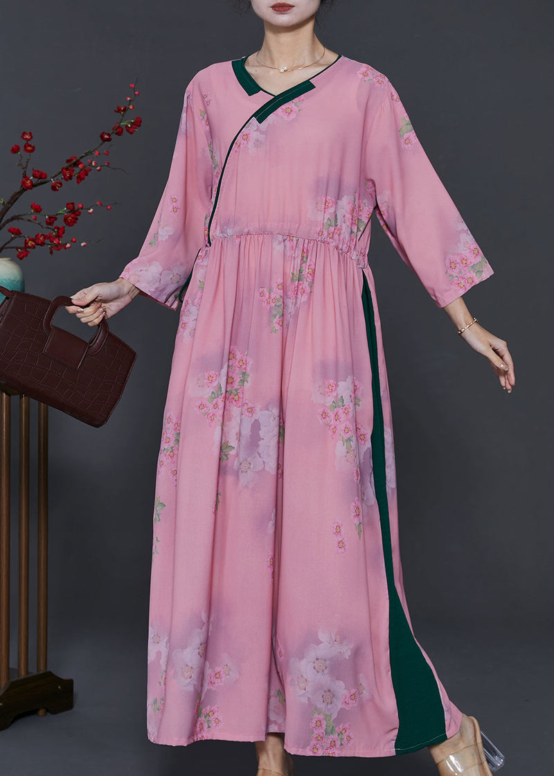 Art Pink Cinched Patchwork Print Cotton Dress Summer