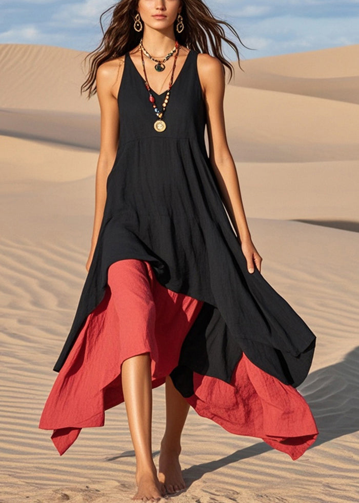 Black Asymmetrical Exra Large Hem Cotton Sundress Summer