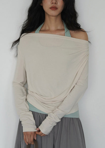 Dark Gray Off Shoulder Topand Light Green Interior Layered Set