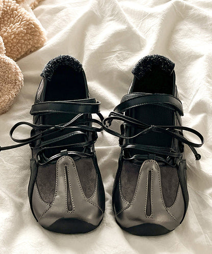 Comfy Beige Lace Up Splicing Flat Feet Shoes