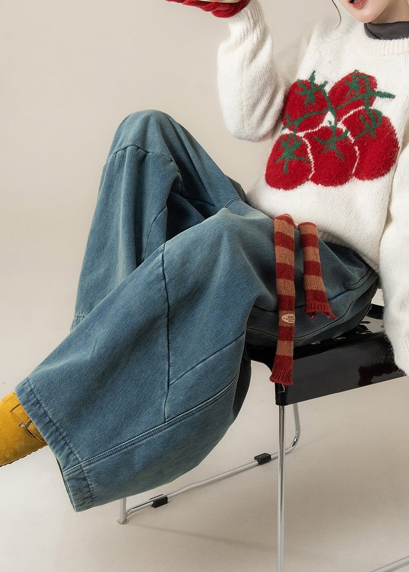 Navy Oversized Patchwork Denim Harem Pants Spring
