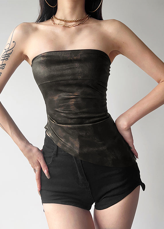 Black Strapless Slim Fit Backless Short Top Summer