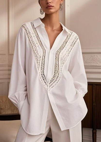Italian White Oversized Hollow Out Cotton Shirt Top Spring