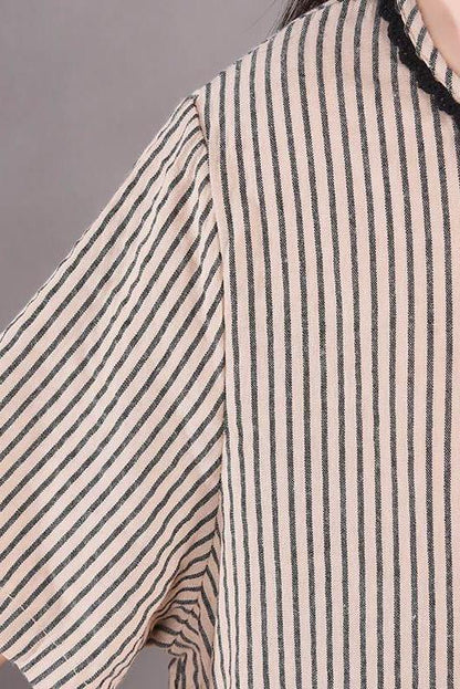 Cotton Irregular Stripes Short Sleeve Midi Dress