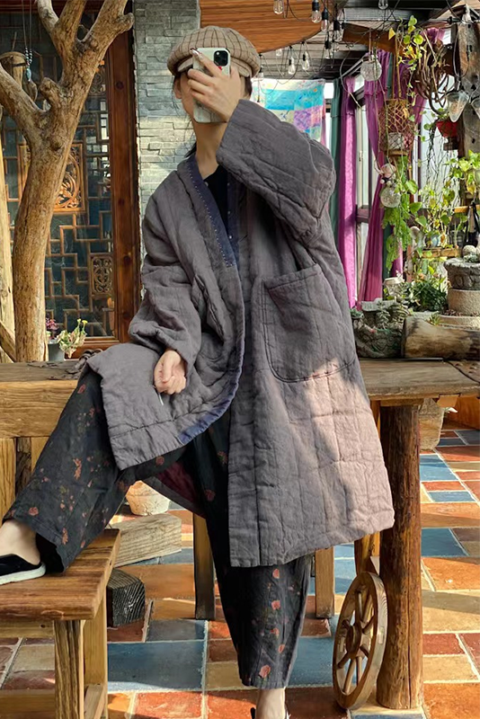 - Artistic Linen Hand Stitch Cotton Jacket
