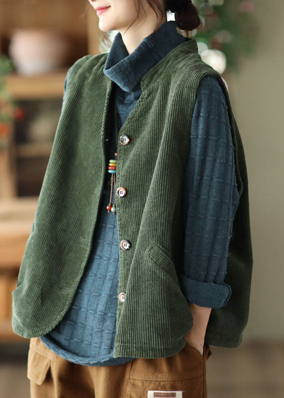 Boutique Green Stand Collar Corduroy Vest Tops Fall