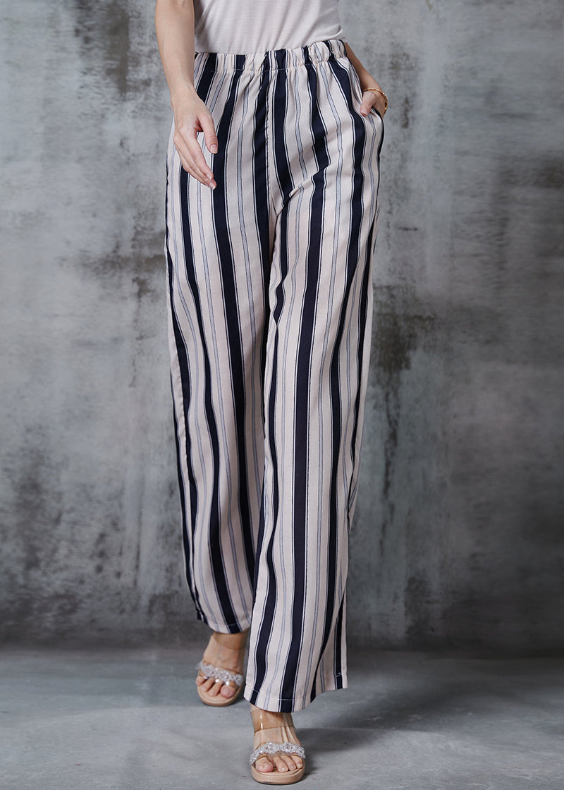 Apricot Striped Cotton Straight Pants Fall