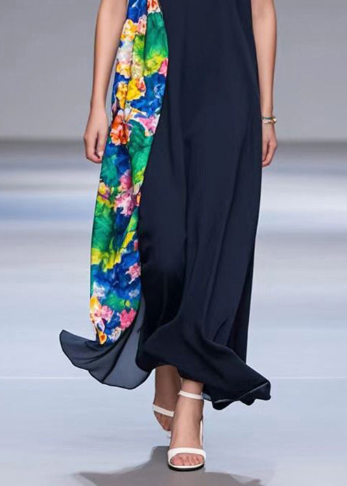 Black Asymmetrical Patchwork Chiffon Dresses Summer