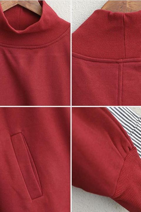 High Neck Cotton Fleece Tops