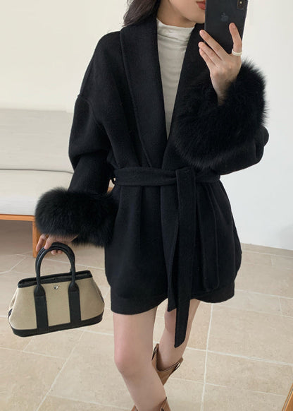 Style Grey Peter Pan Collar Faux Fur Patchwork Woolen Coat Winter