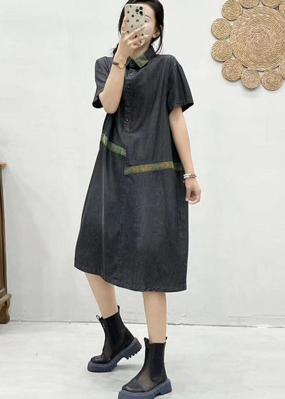 Blue Peter Pan Collar Patchwork Denim Dress Summer