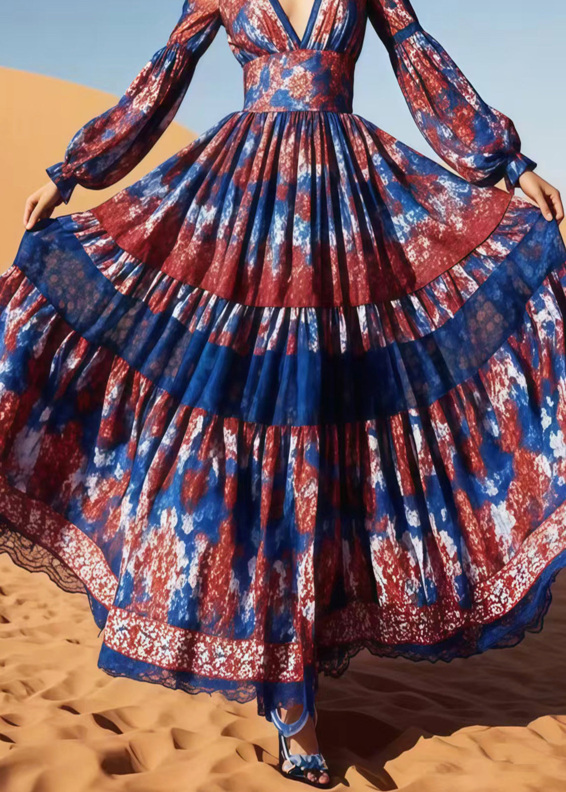Print Exra Large Hem Cotton Vacation Dress Spring