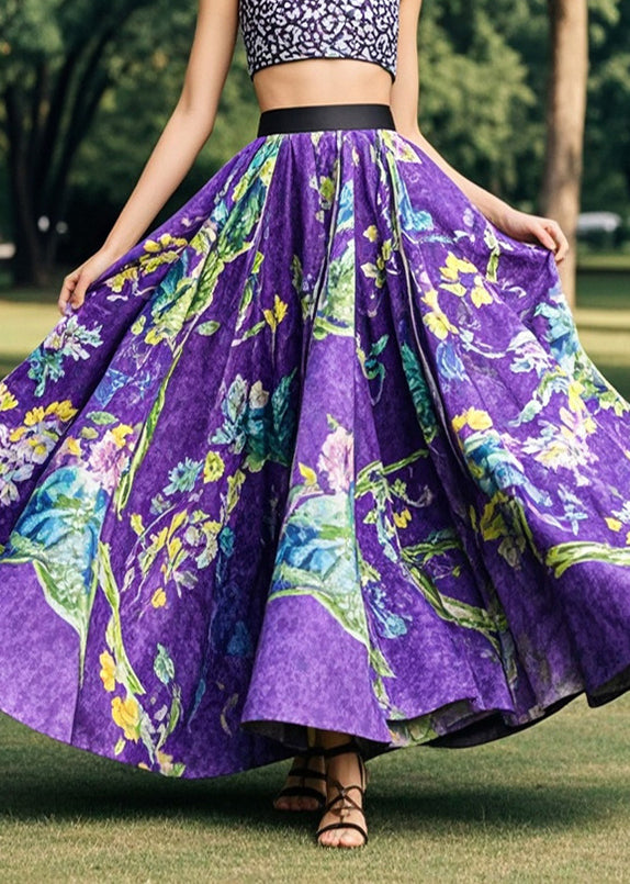 Purple Print Exra Large Hem Cotton Skirt Fall
