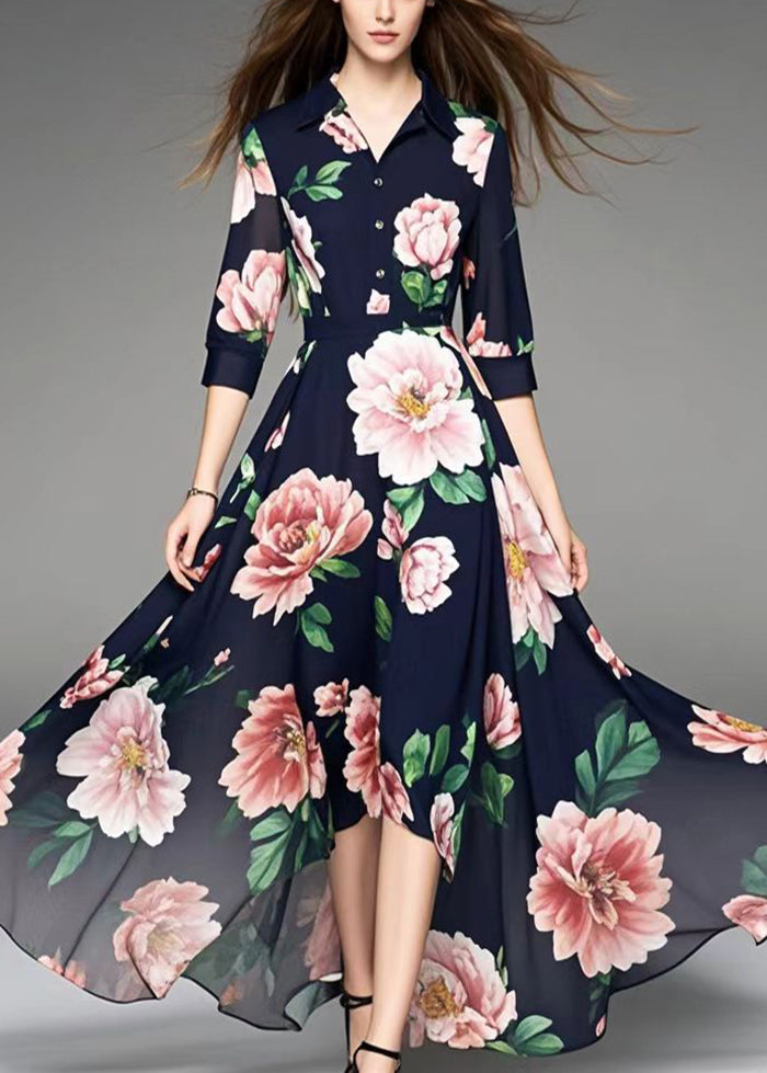 Black Exra Large Hem Chiffon Vacation Dresses Summer