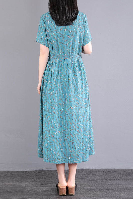 Summer Loose Short Sleeve Dress Linen Print Dress