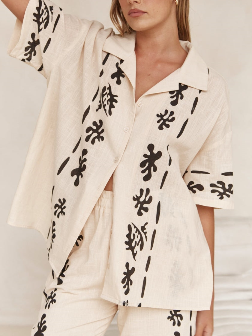 Cream Black Printed Shirt