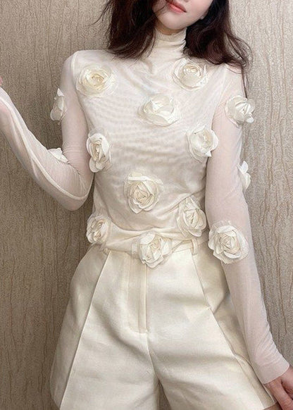 Art Beige Tulle T Shirts Spring