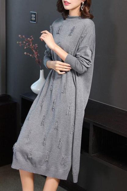 Loose Pure Color Knitted Dresses Outfits