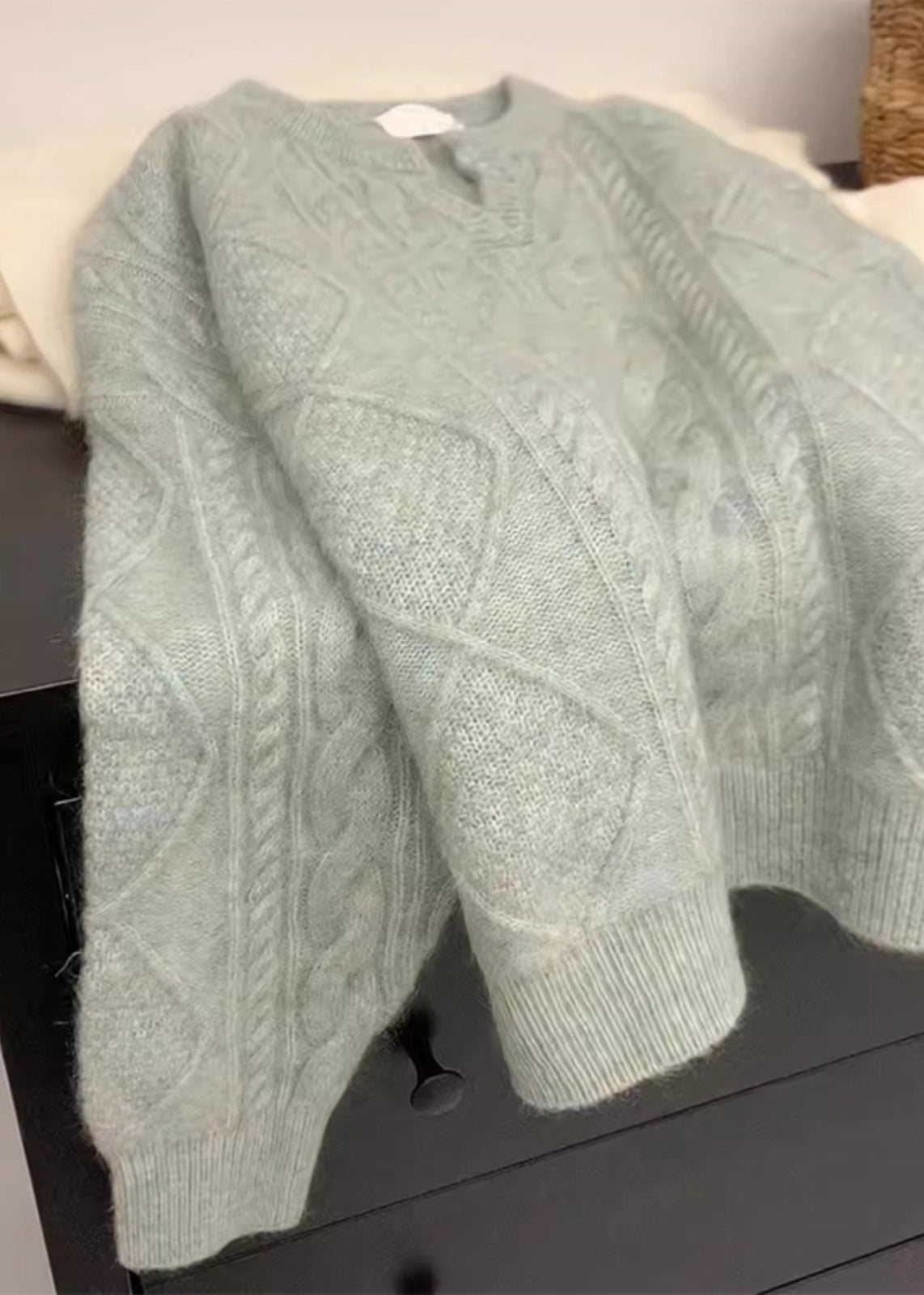 Orange V Neck Thick Cable Knit Sweater Winter