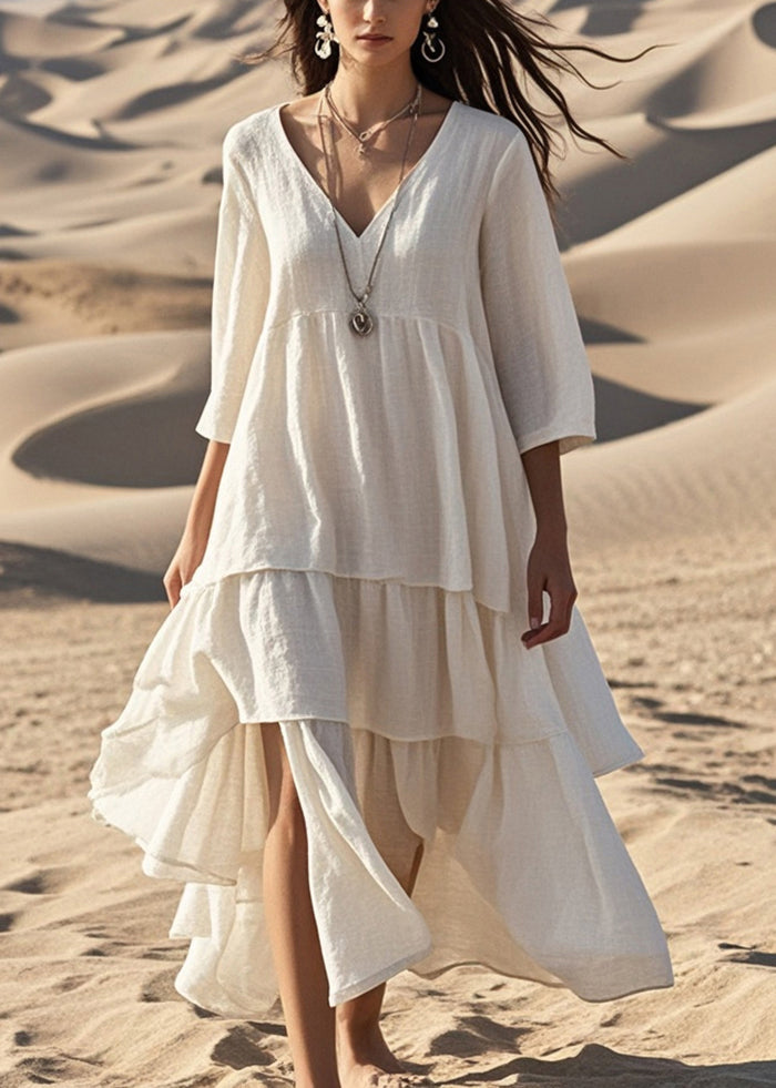 White Oversized Side Open Cotton Dress Bracelet Sleeve